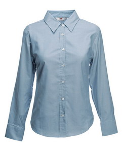 . New Lady-fit Long Sleeve Oxford Shirt, oxford grey_M, 70% /, 30% /